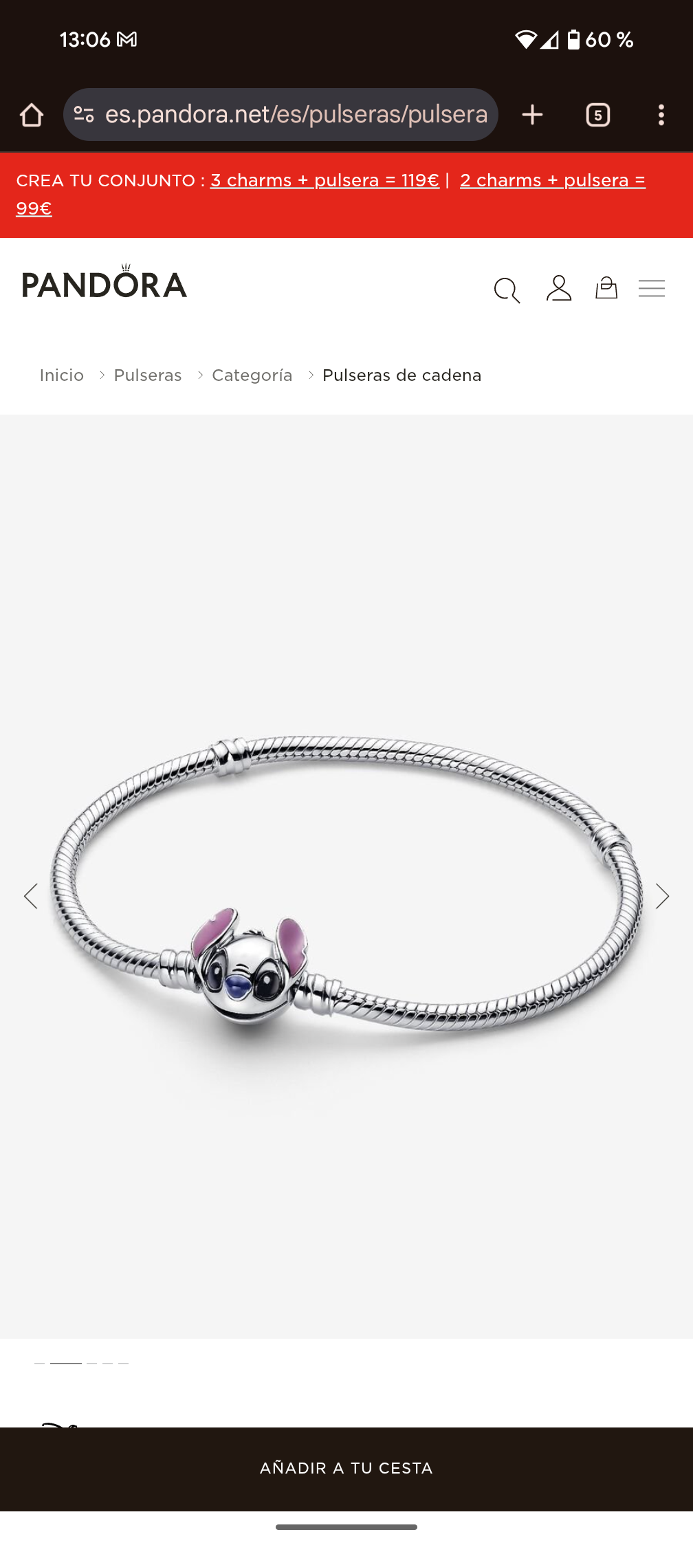 Fashion Pulsera Cadena de Serpiente Stitch de Disney