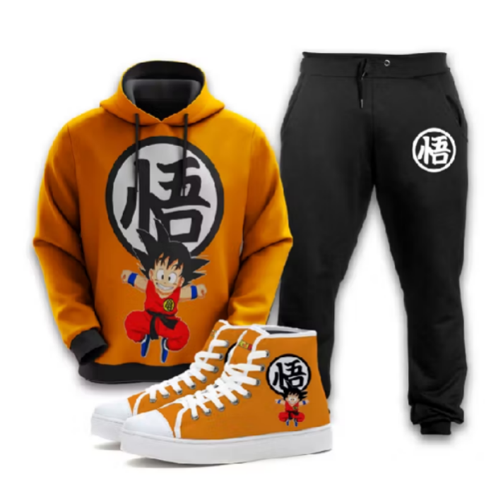 Social Kit Conjunto Blusa de Moletom Calça E Tênis  Dragon Ball Goku Anime Mangá Desenho Adulto E Infantil