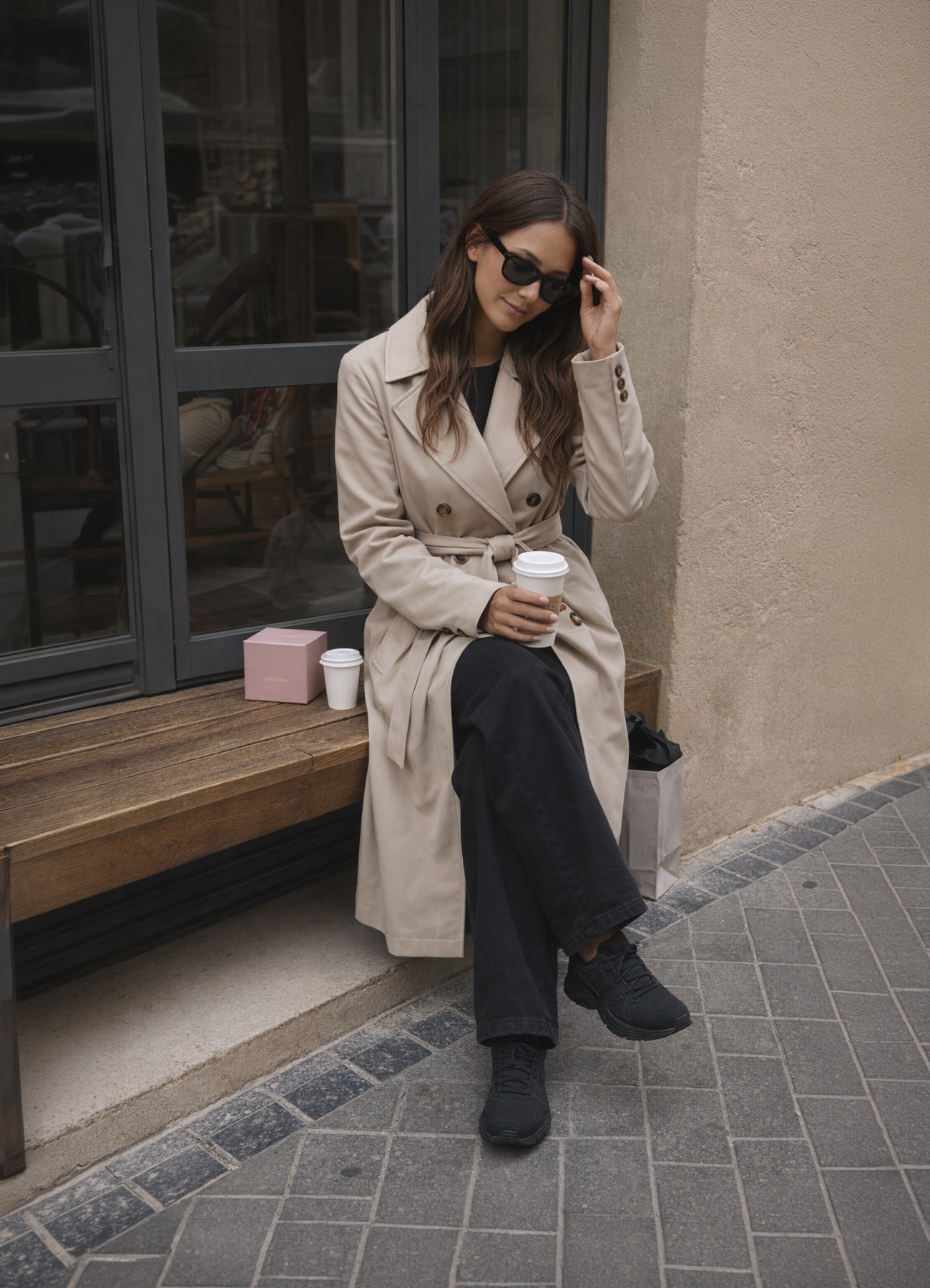 Social Trench beige y básicos en negro 🖤✨