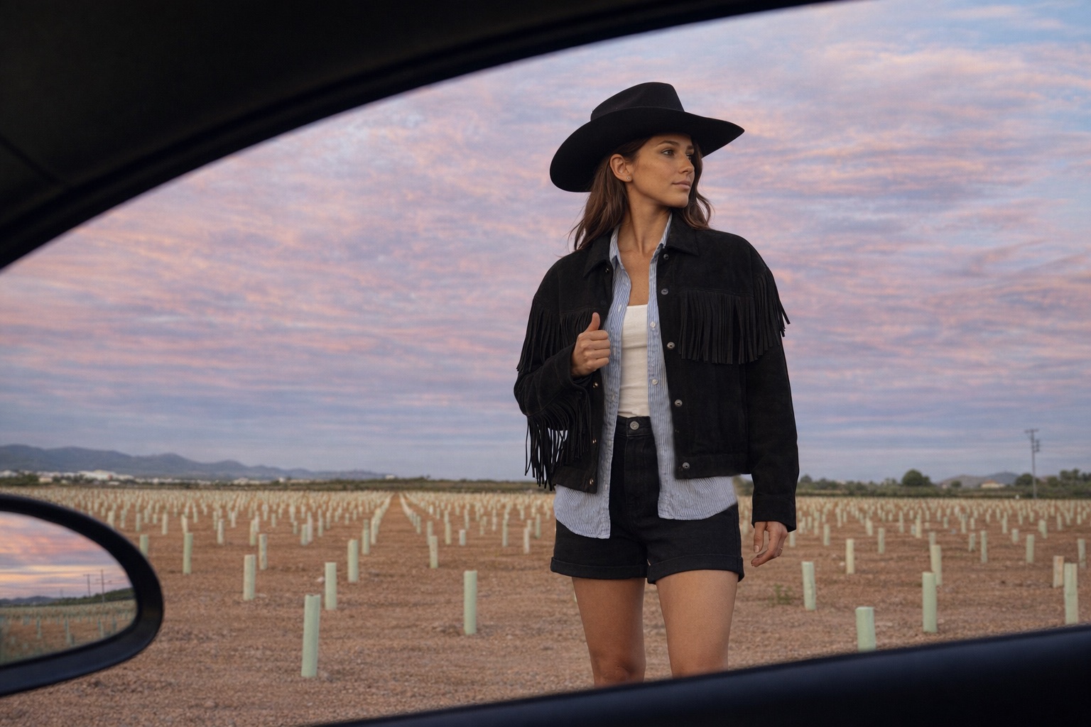 Social Flecos, sombrero y un cielo rosa 🤠✨