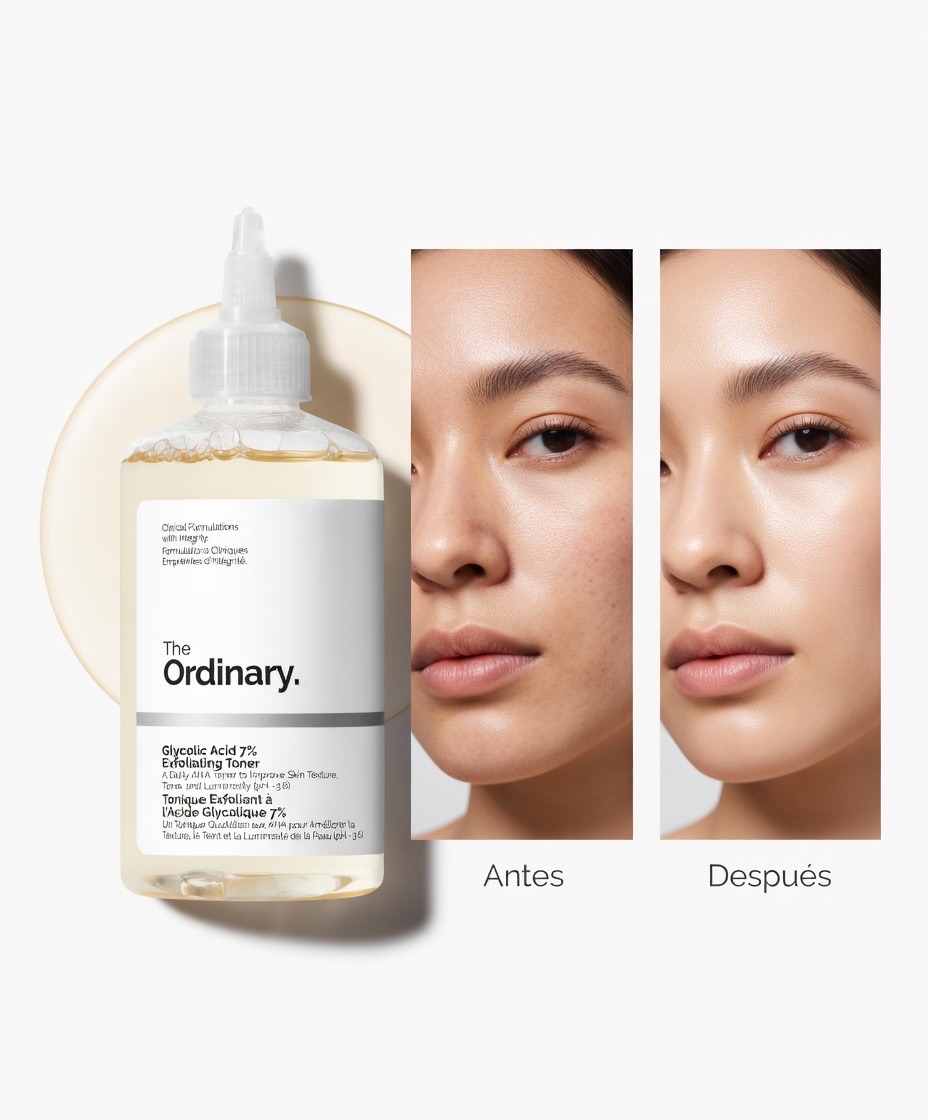 TÓNER EXFOLIANTE: Suaviza la textura de la piel, unifica visiblemente el tono y mejora la luminosidad con el uso diario.